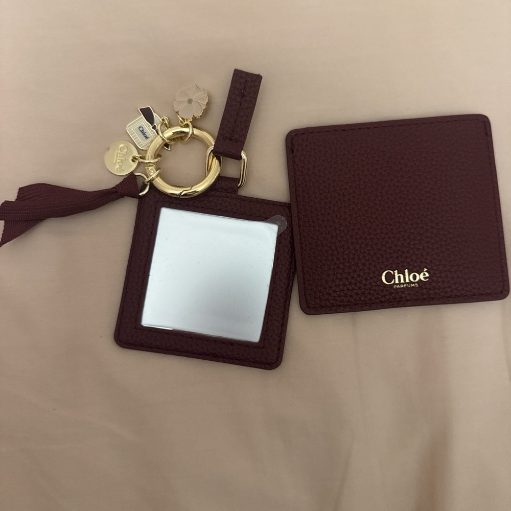 Chloe Deep Red Leather Keychain and Card Holder